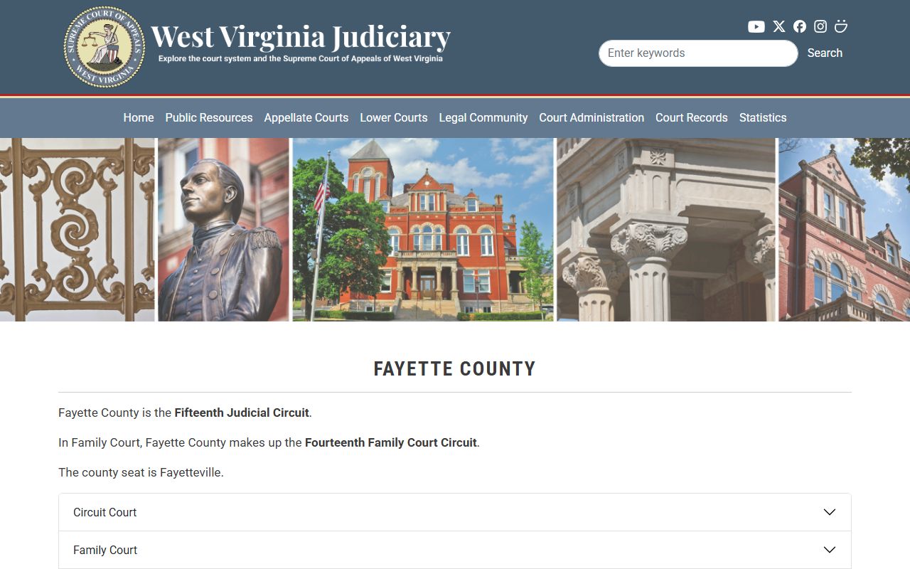 Fayette County court information page listing circuit clerk, magistrates, magistrate clerk, and probation contacts
